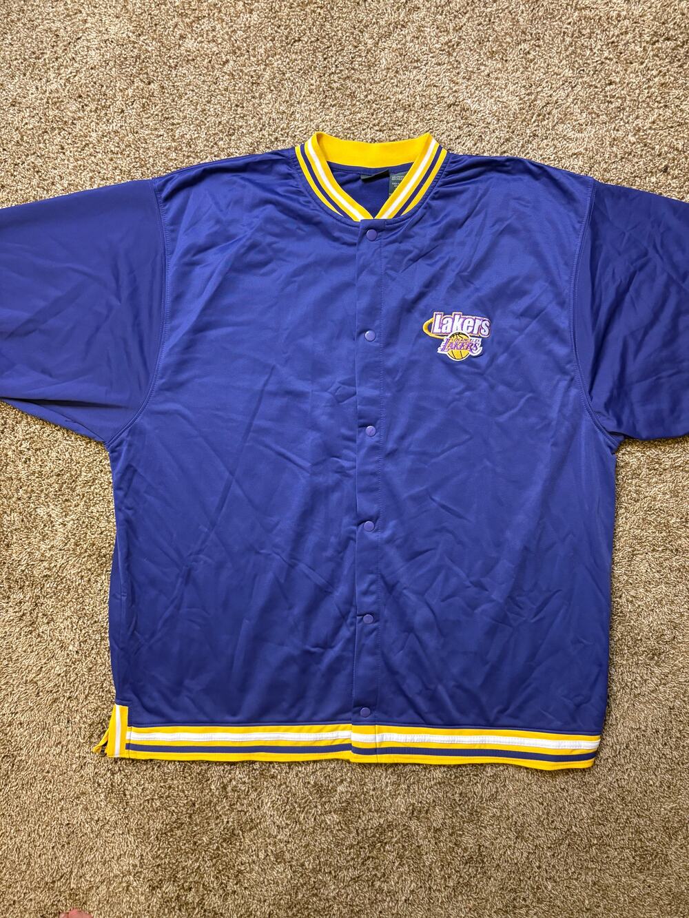 Pro Edge Los Angeles Lakers NBA Button Up Satin Warm Up Jacket Size 3XL Y2K VTG